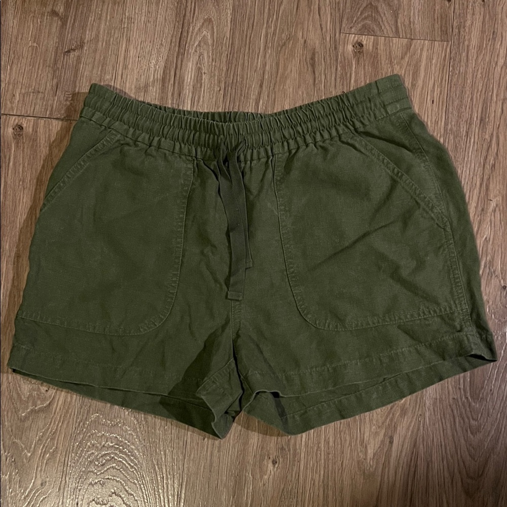 J. Crew Olive Drawstring Linen-Blend Athletic Shorts